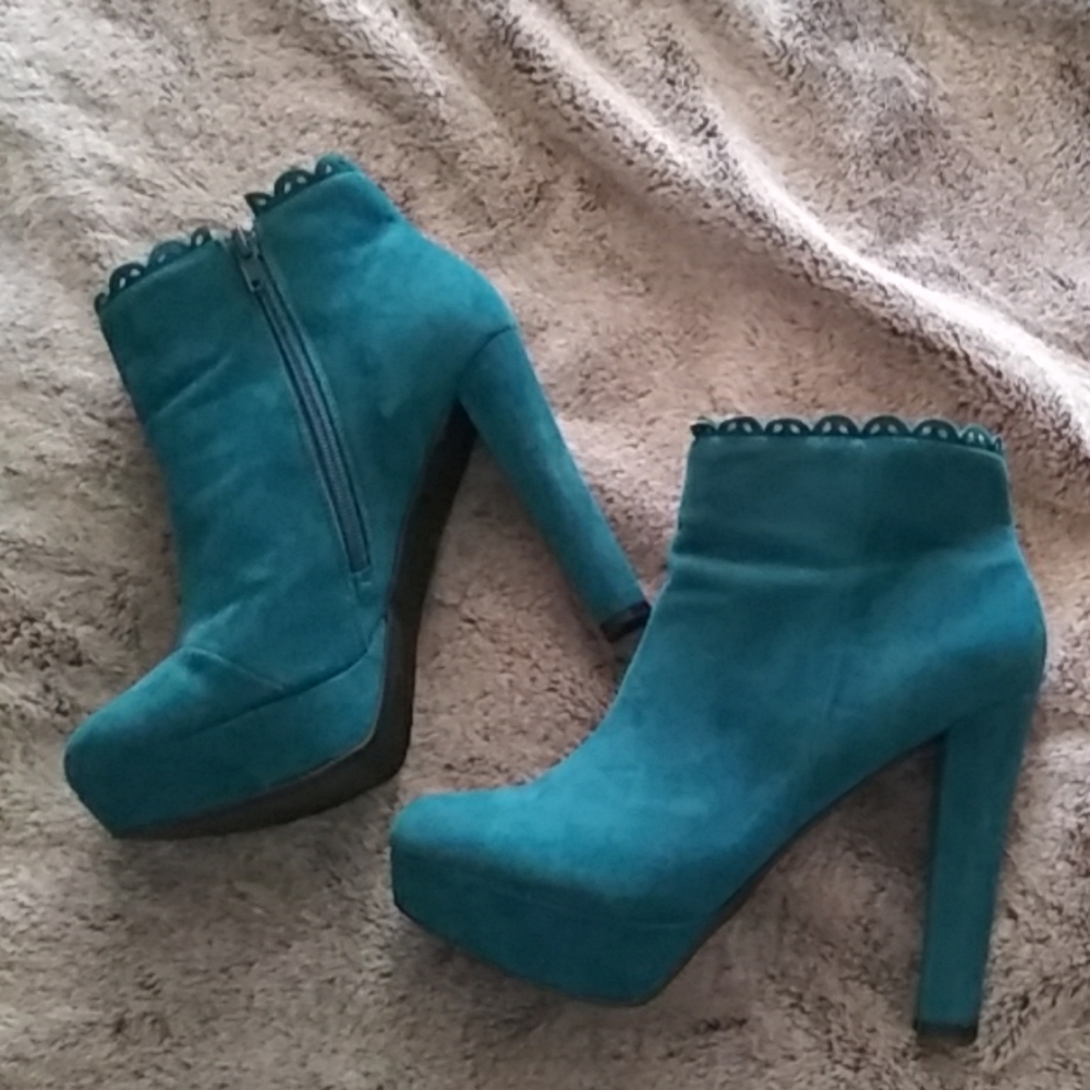 Teal High Heel Booties